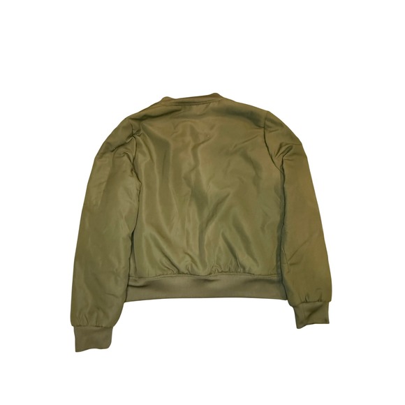 Charlotte Russe Olive Green Bomber Jacket Orange Lined Zip Pocket Size L - Picture 7 of 10